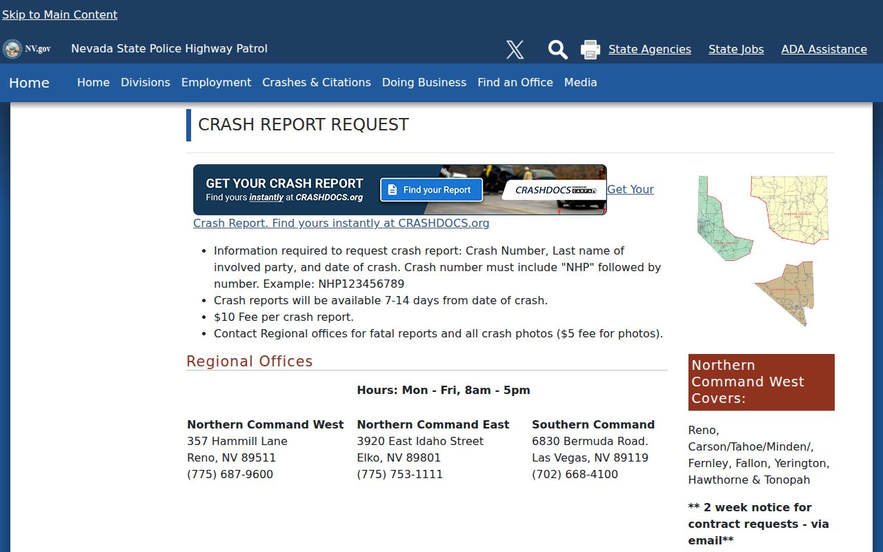 Esmeralda County arrest history Nevada Highway Patrol report request