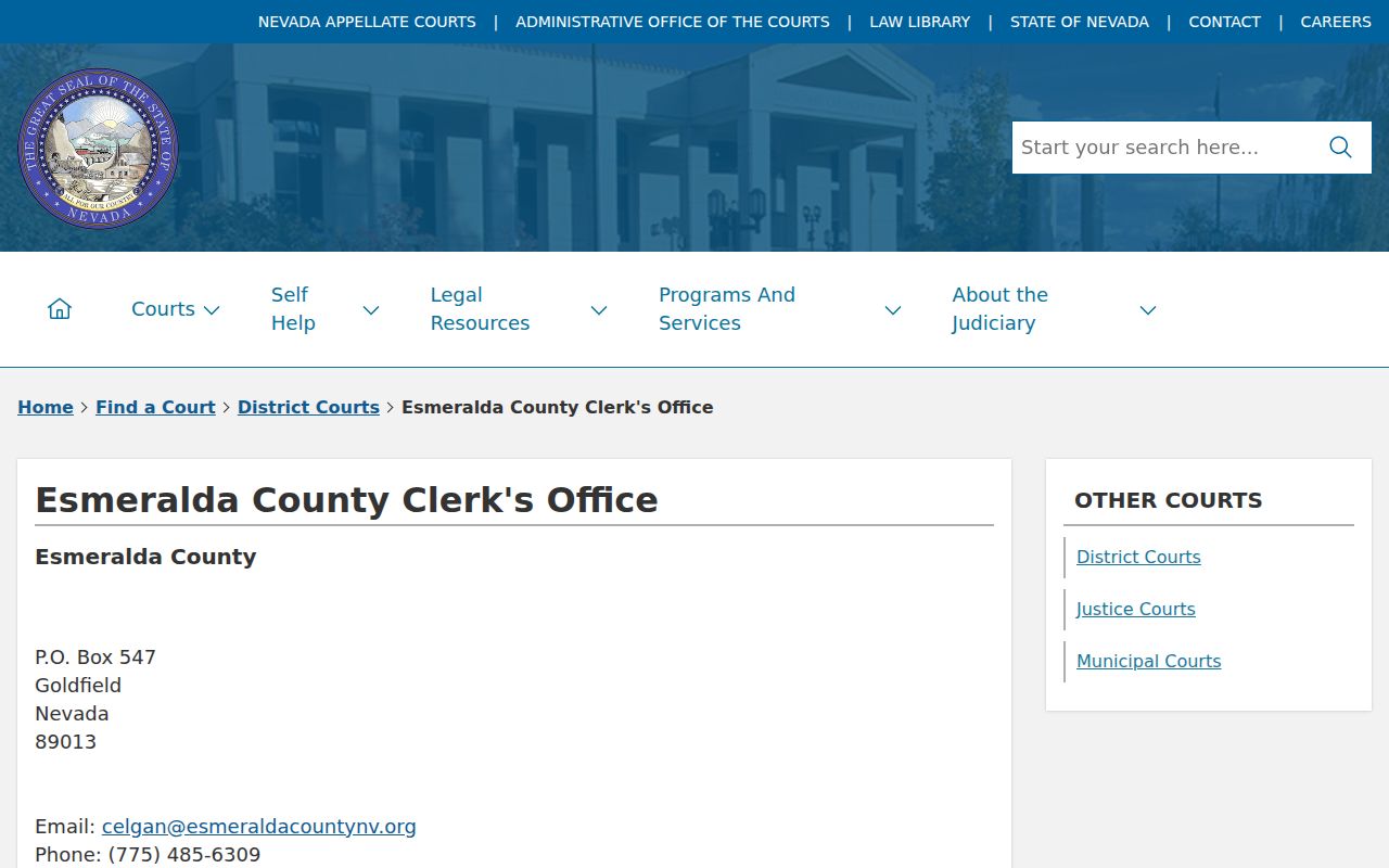 Esmeralda County criminal court case District Court Clerk listing