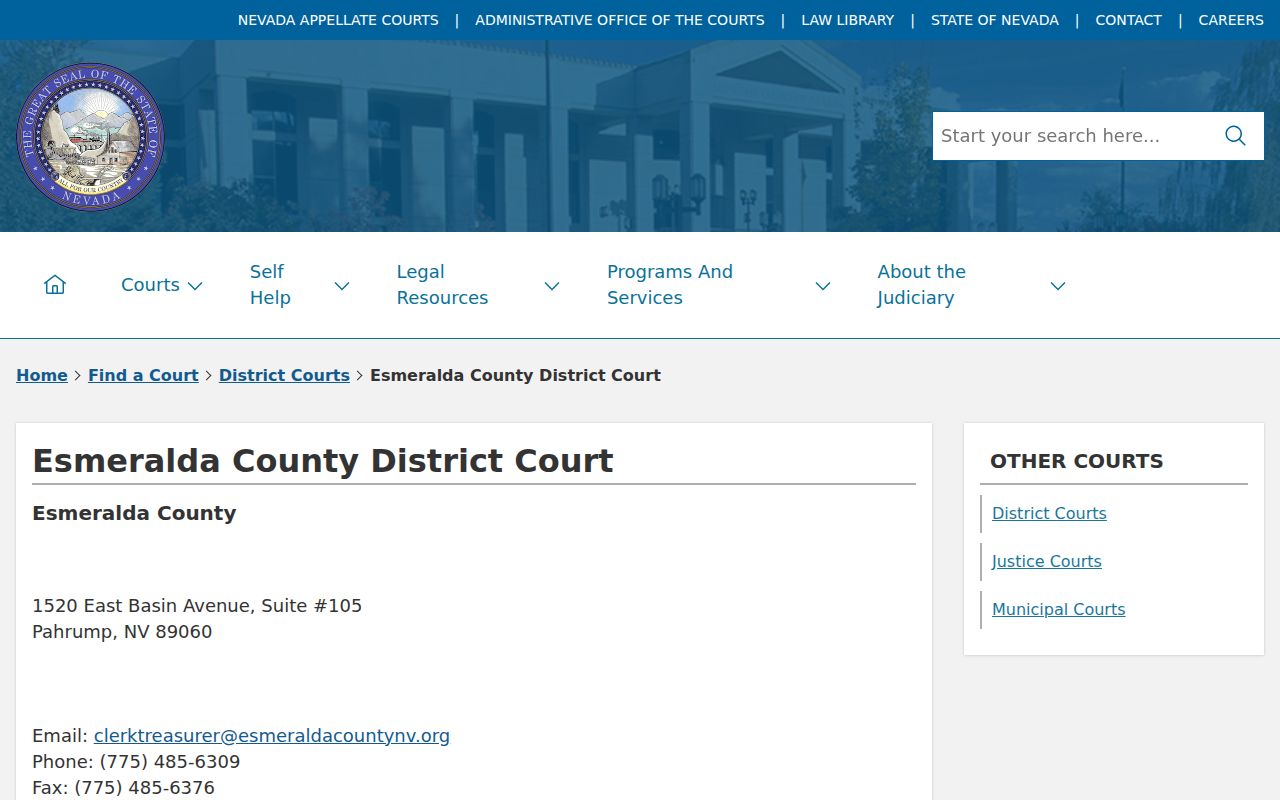 Esmeralda County criminal court case Fifth Judicial District Court listing