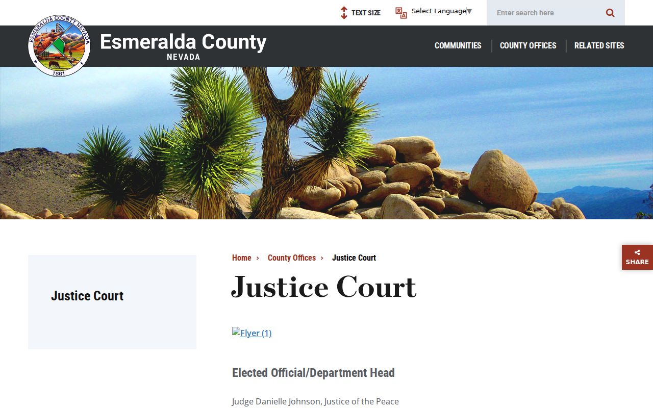 Esmeralda County criminal court case Justice Court contact page
