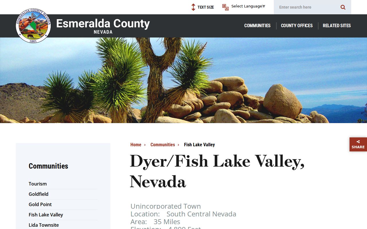 Dyer criminal history and Fish Lake Valley community information in Esmeralda County