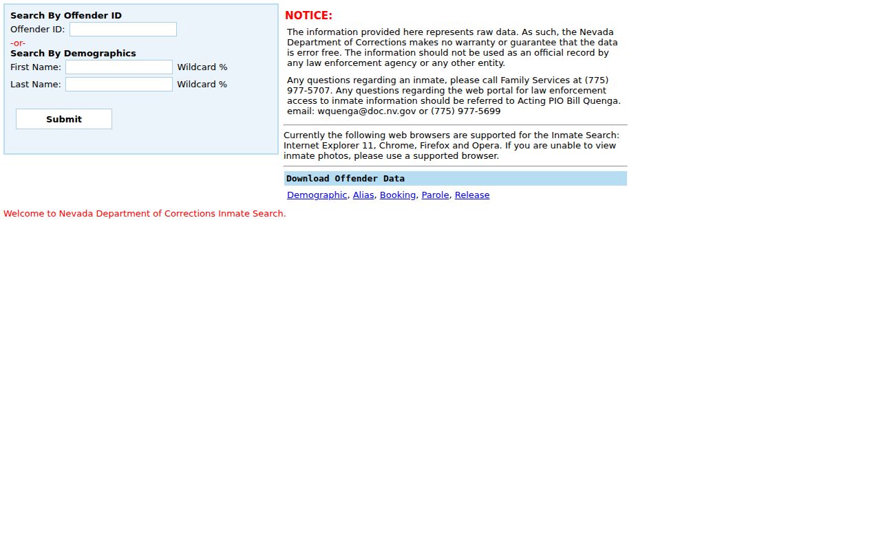 Esmeralda County criminal history NDOC inmate search