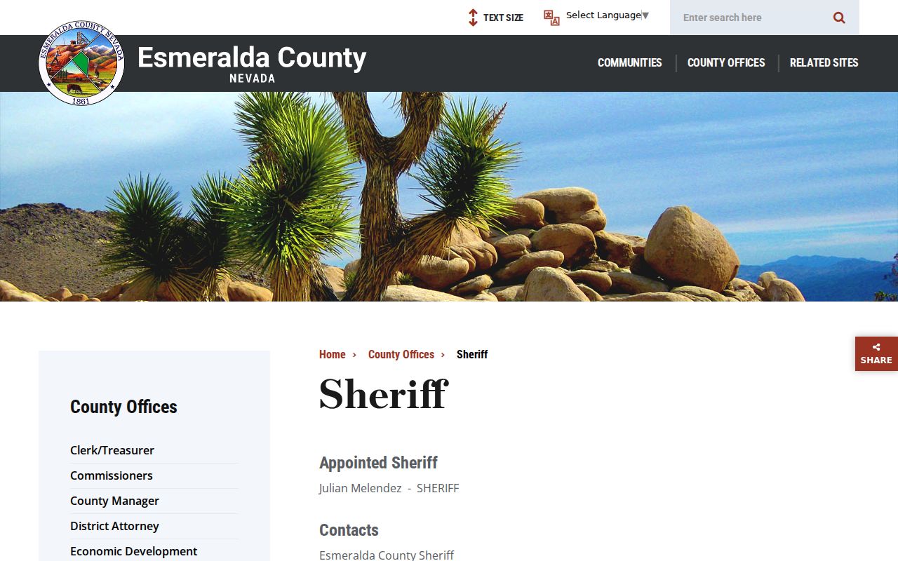 Esmeralda County Sheriff criminal and detention records
