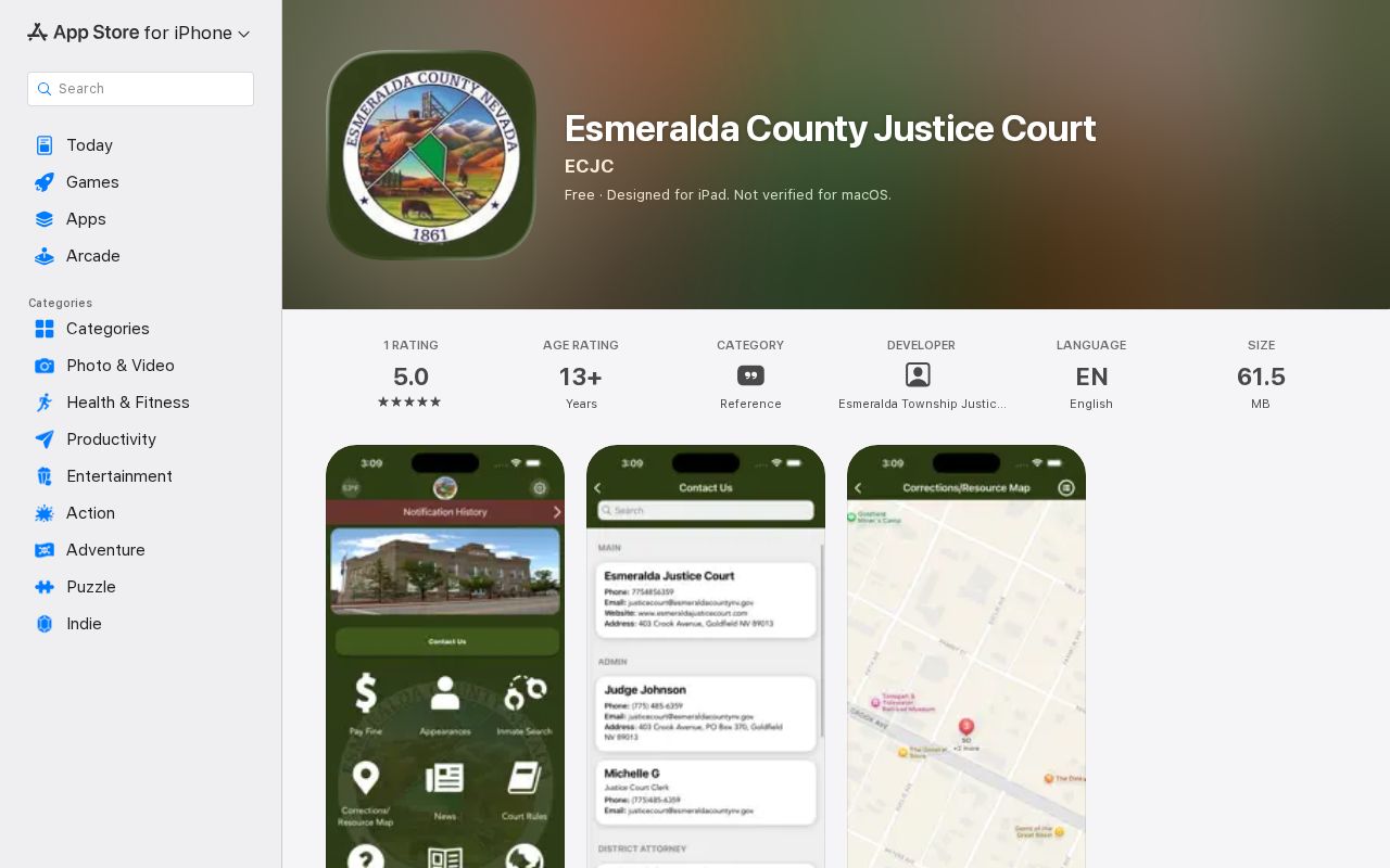 Goldfield criminal history context from the Justice Court iPhone app listing