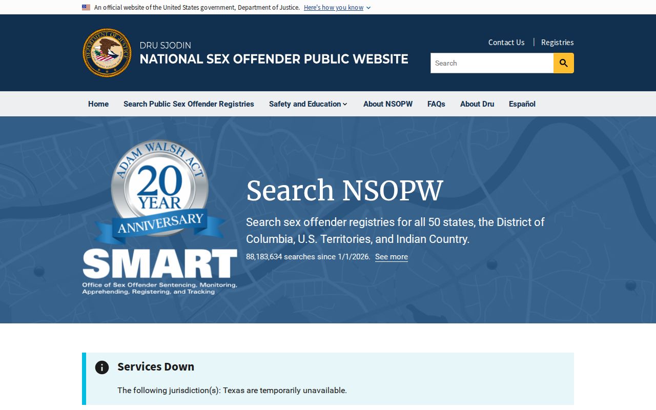 United States Department of Justice NSOPW national registry search