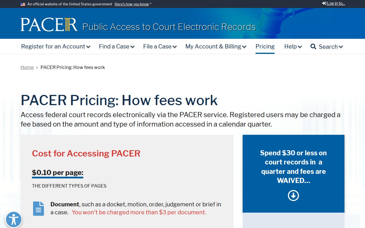 Silver Peak criminal history and official PACER federal court fee information