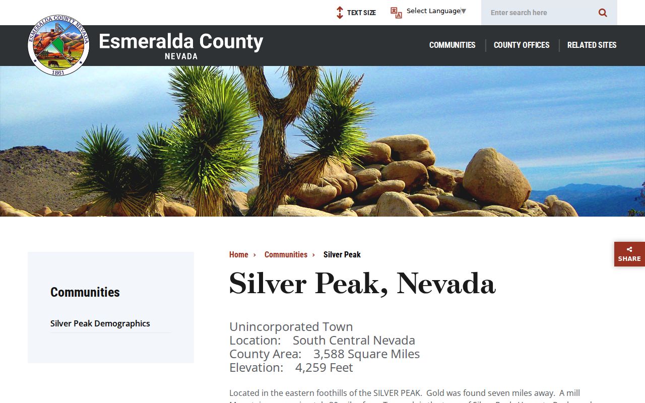 Silver Peak criminal history and official unincorporated community information